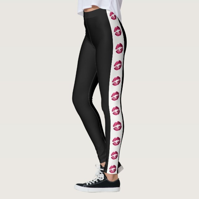 Leggings Negro con tira de lápiz labial Purpurina rosado ca (Izquierda)
