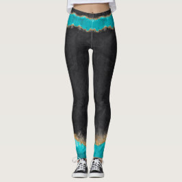 Leggings Negro con Verde azulado y oro