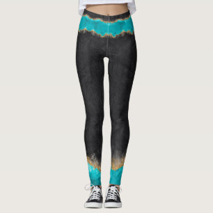 Leggings Negro con Verde azulado y oro