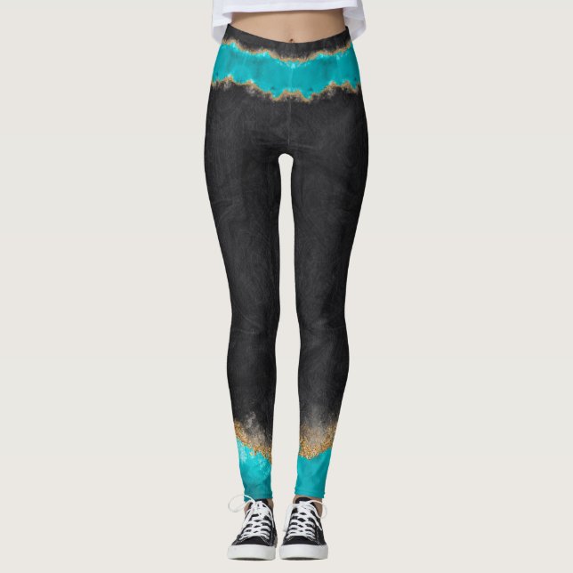 Leggings Negro con Verde azulado y oro (Anverso)