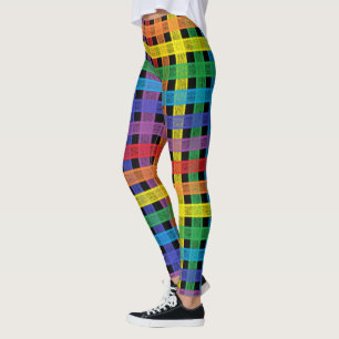 Leggings Negro de la tela escocesa del arco iris