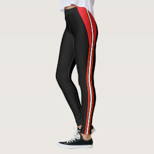 Leggings Negro de moda con rayas rojas blancas