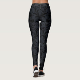 Leggings Negro En Bizarras Florales Negras Damasco