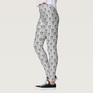 Leggings Negro en el damasco blanco