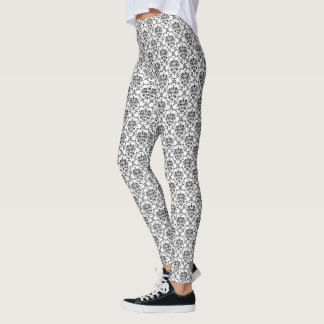 Leggings Negro en el damasco blanco