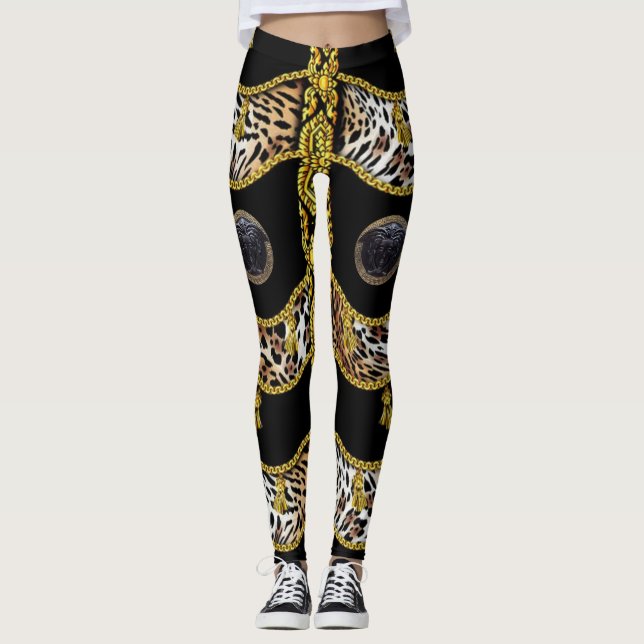 Leggings Negro Medusa Leopardo y oro Tassel negro (Anverso)