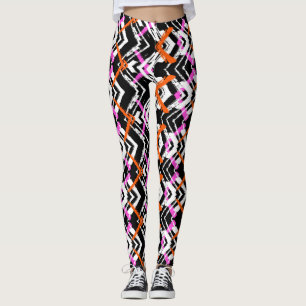 Leggings Negro, naranja, y modelo dibujado mano de la