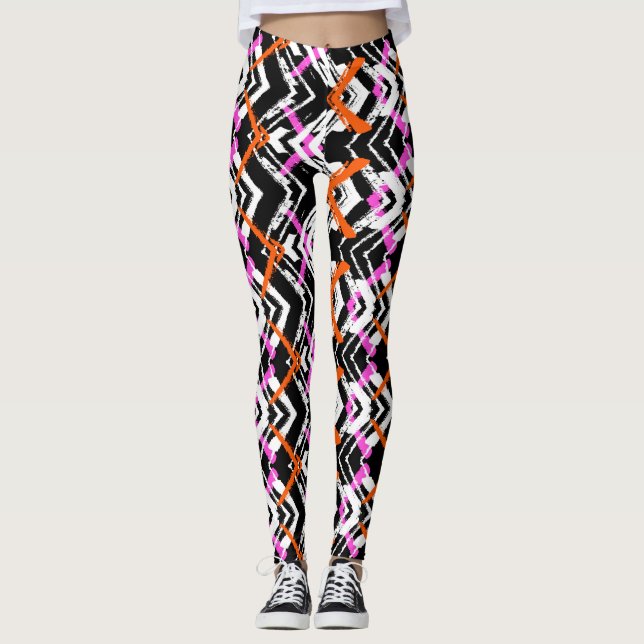 Leggings Negro, naranja, y modelo dibujado mano de la (Anverso)