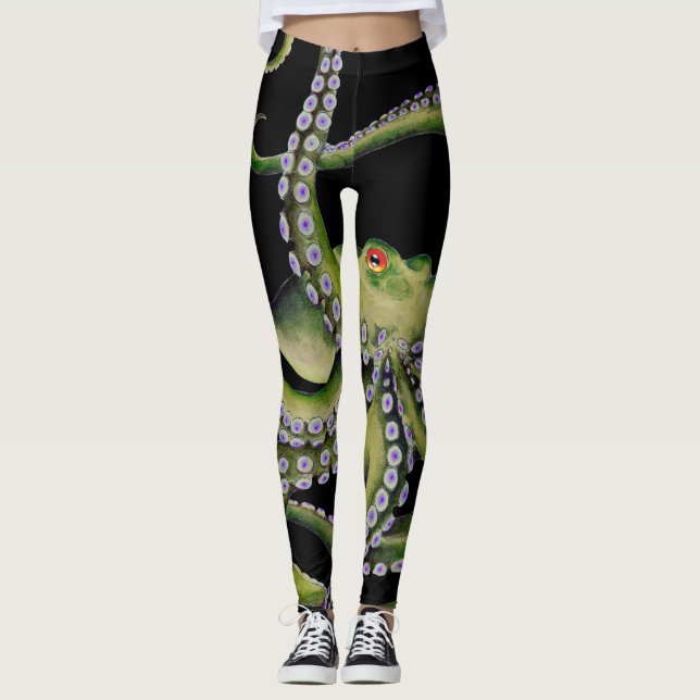 Leggings Negro octopo verde (Anverso)