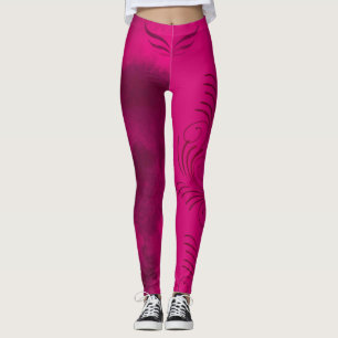 Leggings Negro/Patrón/Espiral/Alas de color rosa de fucsia