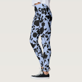 Leggings Negro plano en el tocador Floral Azul Periwinil
