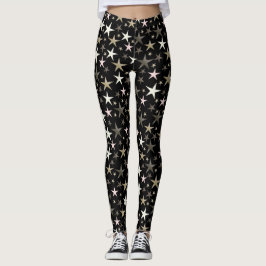 Leggings negro, plateado, brillante, brillante, estrella, c