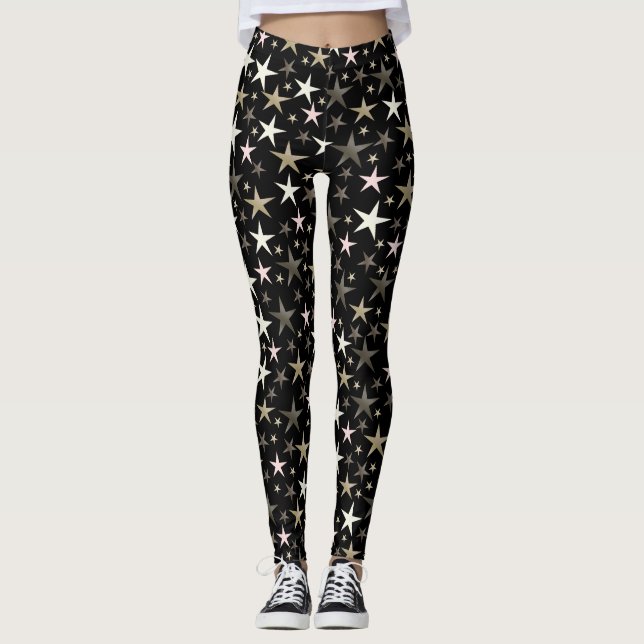 Leggings negro, plateado, brillante, brillante, estrella, c (Anverso)