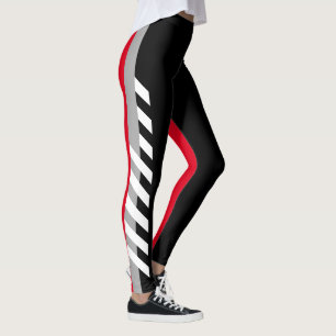 Leggings Negro, polainas de la raya de Grey'n'Red