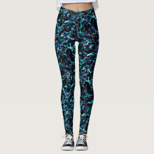 Leggings Negro Púrpura y Azul Acuático Eléctrico Impactante