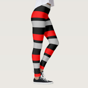 Leggings Negro rojo y plateado horizontalmente rayado