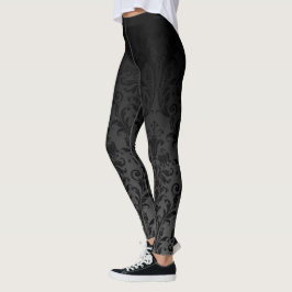 Leggings Negro sobre Damasco floral de degradado negro