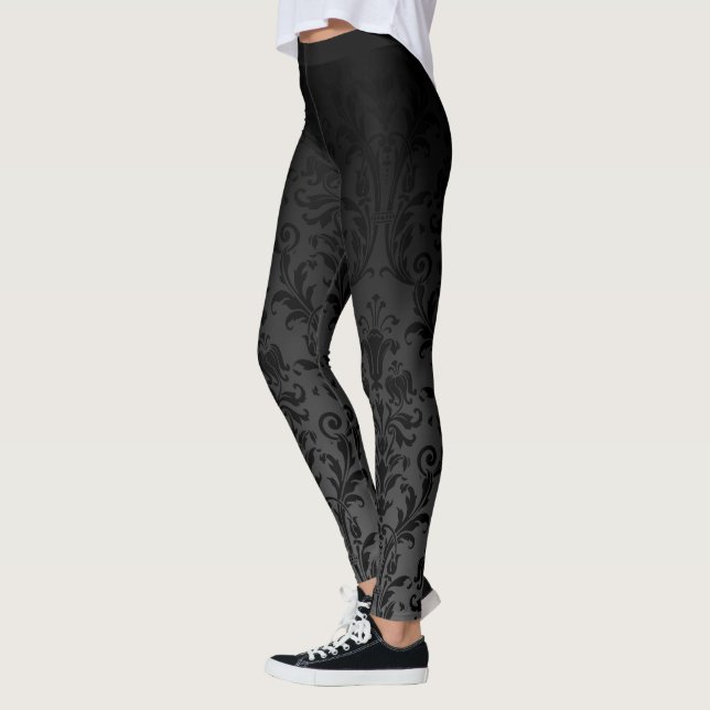 Leggings Negro sobre Damasco floral de degradado negro (Izquierda)
