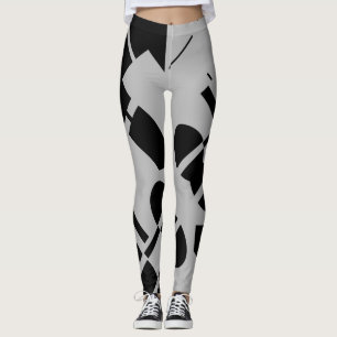Leggings Negro sobre formas geométricas grandes gris plate