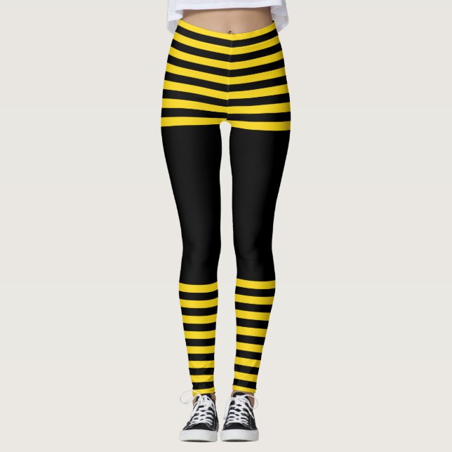 Leggings Negro y amarillo a la moda a rayas (Anverso)