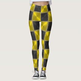 Leggings Negro y amarillo con cuadrados de oro