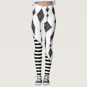Leggings Negro y blanco, abstracto, geométrico, simple, esc