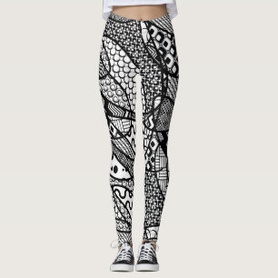 Leggings Negro y blanco modelados, loco, enrrollado, único