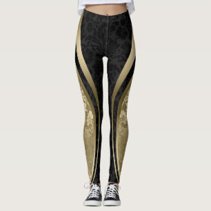 Leggings Negro y diseño geométrico de los damascos floral