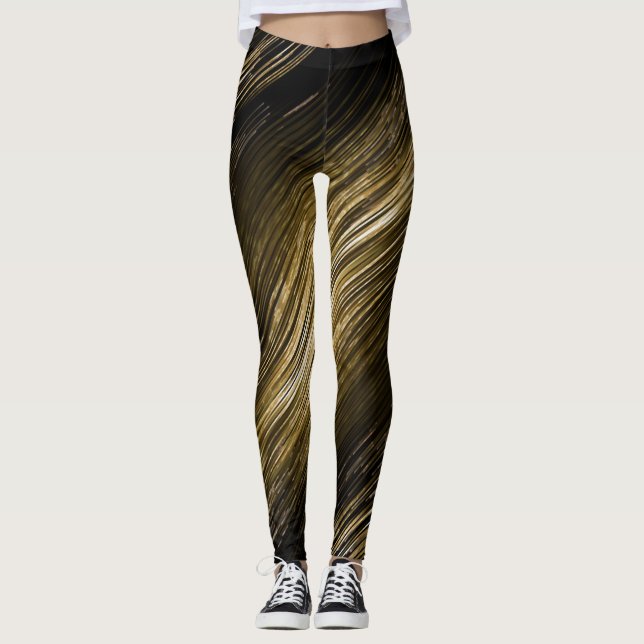 Leggings negro y dorado Elegantes legginas retro modernas (Anverso)
