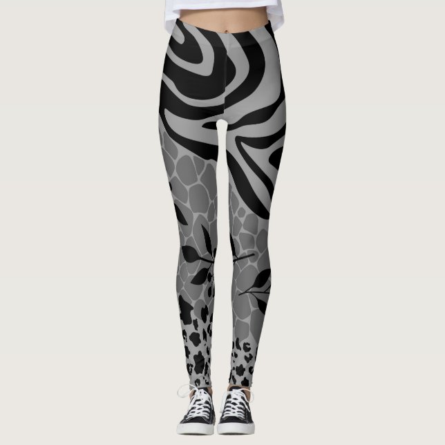 Leggings Negro y gris leopardo (Anverso)