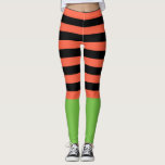 Leggings Negro y naranja raya la diversión inferior verde<br><div class="desc">Negro y naranja raya las polainas inferiores verdes de Halloween de la diversión</div>
