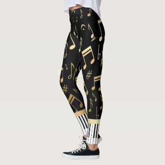Leggings Negro y oro de las notas musicales y de las llaves