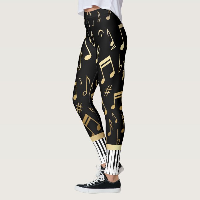 Leggings Negro y oro de las notas musicales y de las llaves (Izquierda)