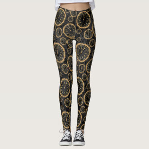 Leggings Negro y polainas del diseño del reloj del oro