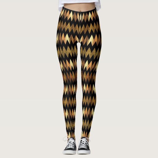 Leggings Negro y rayas de Chevron del oro
