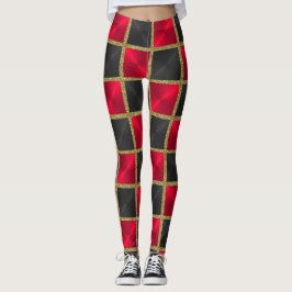 Leggings Negro y rojo con cuadrados de oro