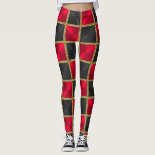 Leggings Negro y rojo con cuadrados de oro