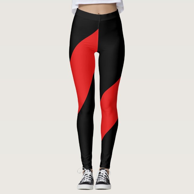 Leggings Negro y rojo dinámico atlético (Anverso)