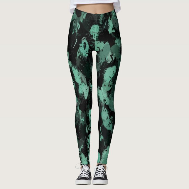 Leggings Negro y Verde azulado (Anverso)