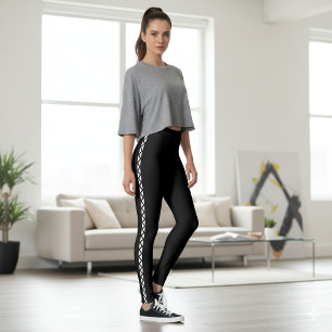 Leggings Negros con Franja Blanca Clásica en los L