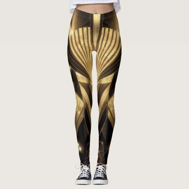Leggings Neo Art Deco Black Gold Geometric Gatsby  (Anverso)