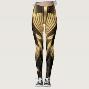 Leggings Neo Art Deco Negro Oro Geométrico Gatsby