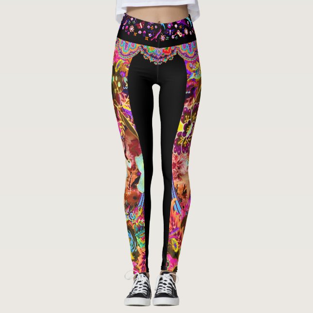 Leggings Neón bohemio de la diosa del vintage (Anverso)