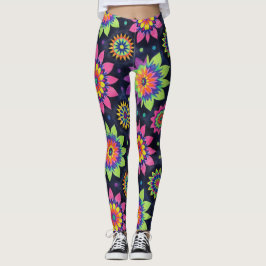Leggings Neon Floral Mandalas Seamless Pattern