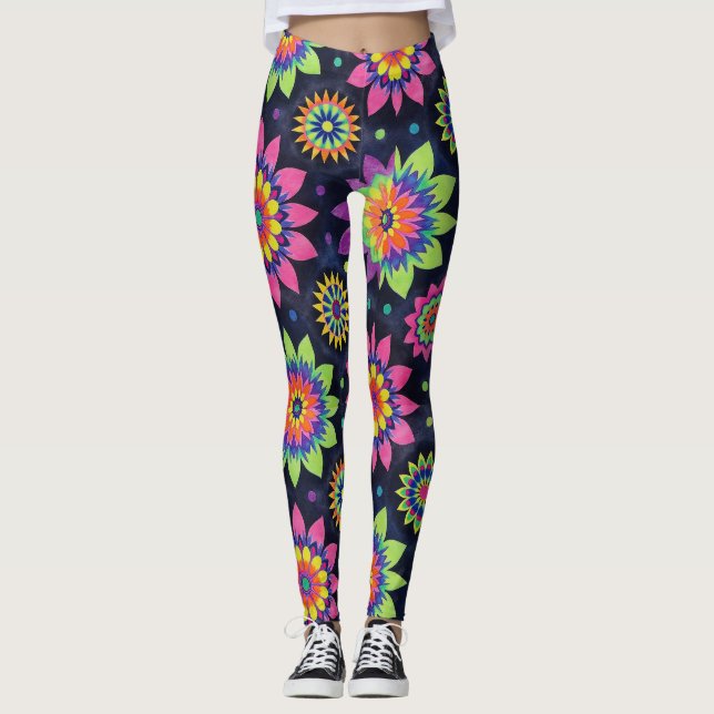 Leggings Neon Floral Mandalas Seamless Pattern (Anverso)