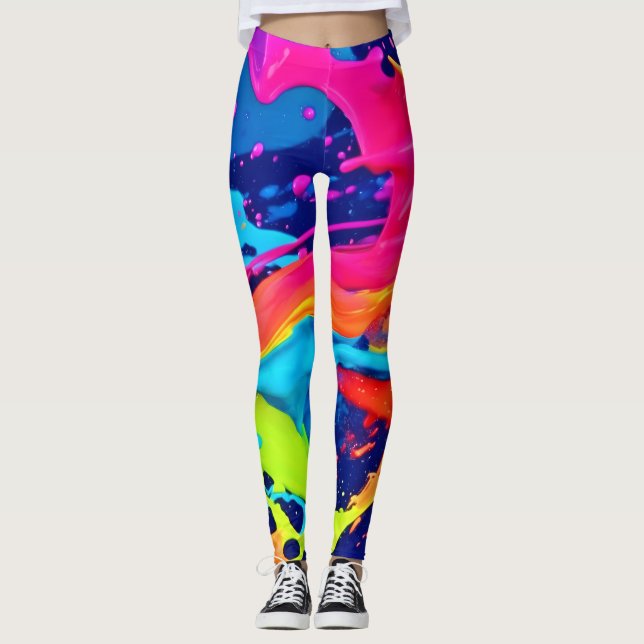 Leggings Neon Glow Liquid Swirls Design (Anverso)