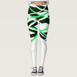 Leggings Neon Green Black White Stripes Geométrico