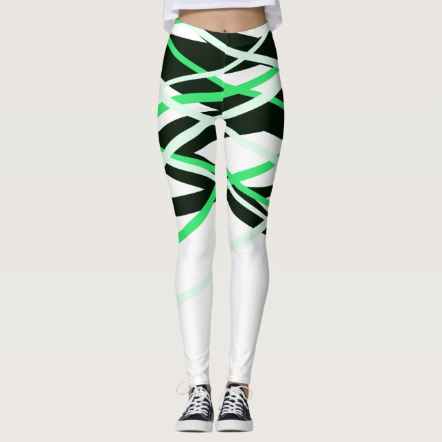 Leggings Neon Green Black White Stripes Geométrico (Anverso)