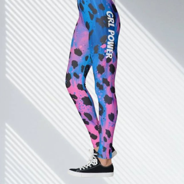 Leggings Neon Leopard Animal GRL Power (Discover the vibrant spirit of self-expression with Neon Leopard GRL Power Capri Leggings)