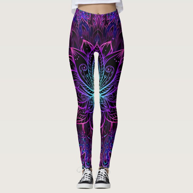 Leggings Neon Lotus Flower Boho Print (Anverso)